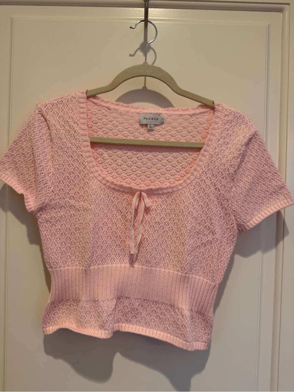PacSun Light Pink Knit Tie-Front Cropped Top